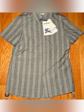 Burberry Men’s Short-Sleeve Plaid Button-Down Shirt in Gray and White